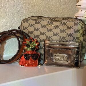 Michael Kors Beige and Metallic Crossbody Set